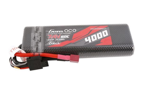 Gens ace 4000mAh 2S 60C 7.4V HardCase G-tech Lipo Battery Pack 8# with Deans Plug