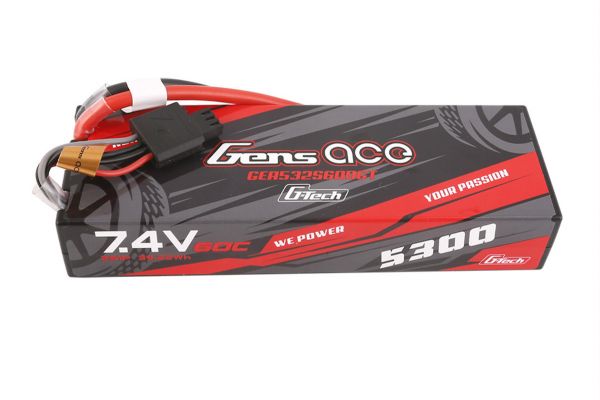 Gens ace 5300mAh 2S 60C 7.4V HardCase G-tech Lipo Battery Pack 24# with Deans Plug