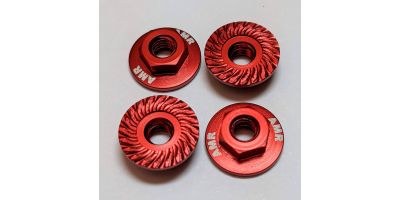 AMR025R M4 Aluminum Serrated Flange nut Red (4pcs)