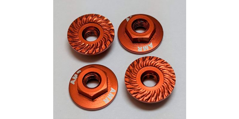 AMR025OR M4 Aluminum Serrated Flange nut Orange (4pcs)